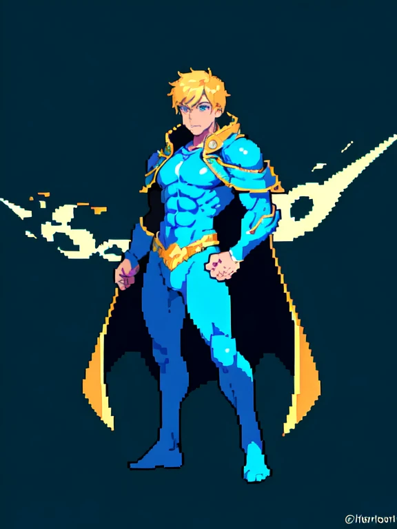 (masterpiece, top quality, best quality), pixel,pixel art,1male,super hero,muscle,wearing blue cape ,full body, 
 