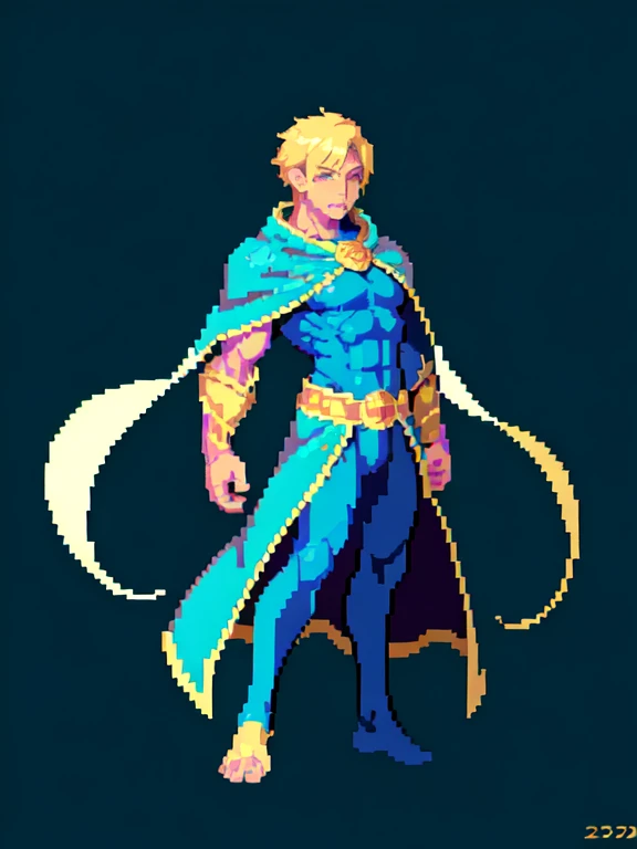 (masterpiece, top quality, best quality), pixel,pixel art,1male,super hero,muscle,wearing blue cape ,full body, 
 