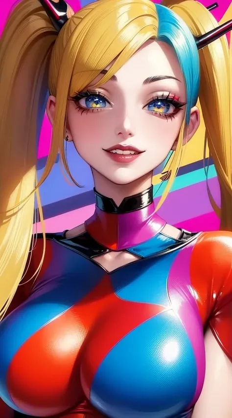 Harley Quinn from DC Comics, Masterpiece, Best Quality, abstract, Psychedelic, Neon, (honeycomb pattern), (creative:1.3), Sy3, SMM, fantasy00d