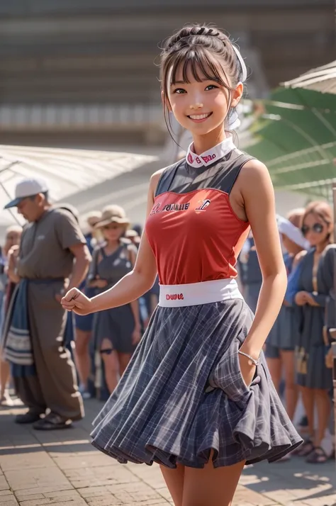 Racing queen, grid girl, skirt, sleeveless, masterpiece , best quality , detailed , Bangs , Miss , Smile
