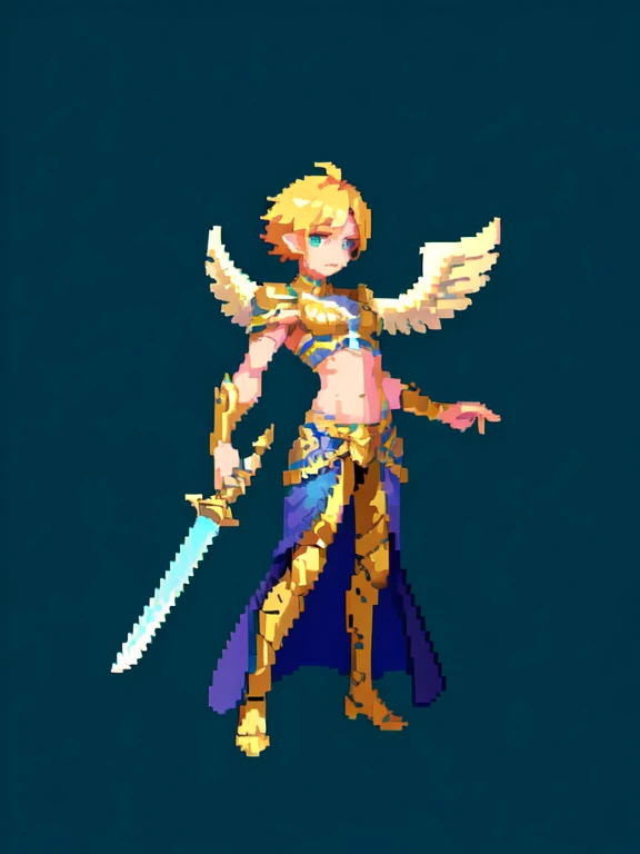 (masterpiece, top quality, best quality), pixel,pixel art,1male angel with sword ,full body, 
 