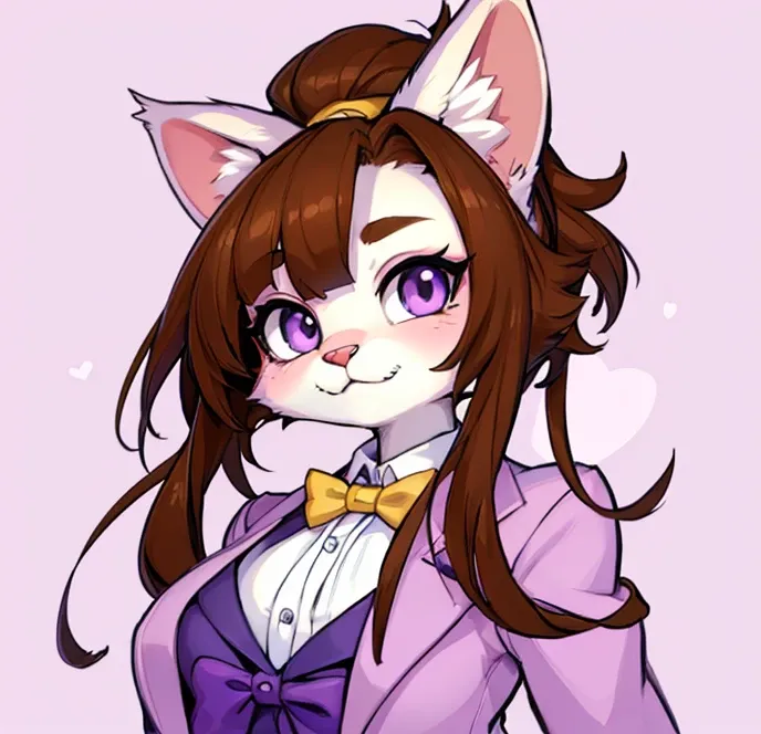 anime cat with a bow tie and a purple jacket, a character portrait inspired by Kanbun Master, trending on deviantart, furry art, female fursona, fursona art, professional furry drawing, furry fursona, headshot of young female furry, fursona!!!!, fursona co...