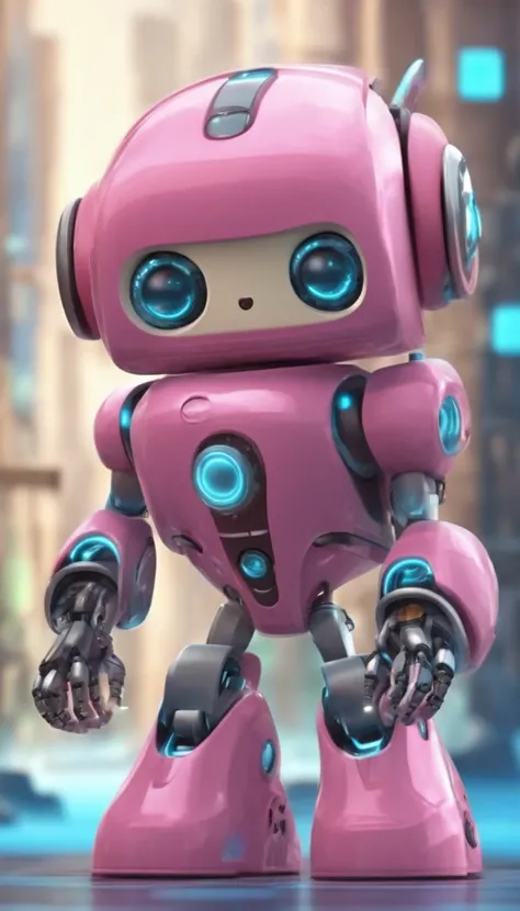 Generate images of cute robots。This robot must be as cute as a pet from the future。 Although not necessarily facial expressions、Eyes should be bigger。The background is sparkling pink and light blue, ETC., and has a bright and fun atmosphere.、Make sure you ...