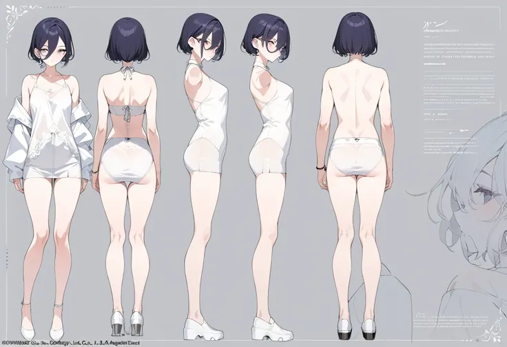 (masterpiece, highest quality, highest quality, official art, Cosmetology and aesthetics: 1.2), boy, short hair, short hair,hair behind ear,hair between eyes,Cute, delicate,whole body,standing boy,three view drawing,  front and back and side,full body,simp...