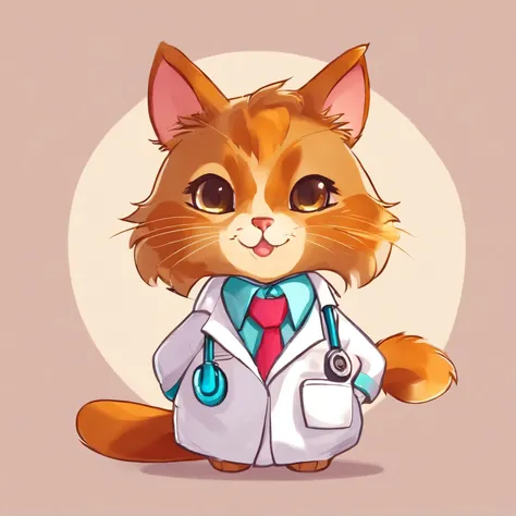 Anthropomorphic brown cat,Dress as a doctor,Gender: Female,