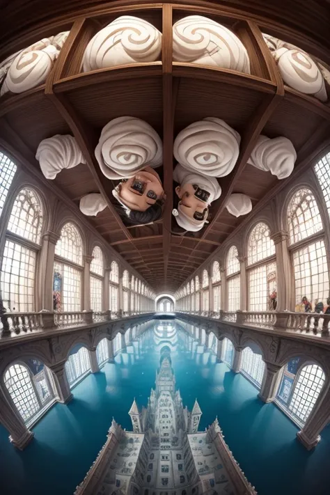 Trick Art、Escher、ultra wide angle lens、Upside Down