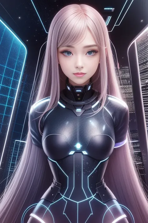 1 cute and beautiful girl, 20 years old, In a huge spaceship, It is full of technology and futuristic feeling., Unobscured, Smooth lines, inspired by the movie《Space traveler》, attractive appearance, Ultra HD, Sexy long legs