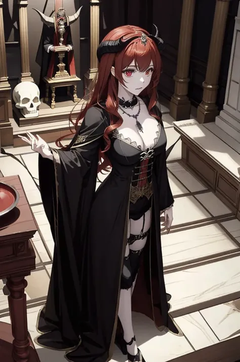 ((highest quality)), ((masterpiece)), (be familiar with), Perfect Face、The Enchanting Body of Celica（FE）、Red hair、The perfect proportions、semi-long、necklace、Bangles、Caster wheel、Circlet、Luxury Accessories、first round、Fallen into evil、、Blank look、Engagement...