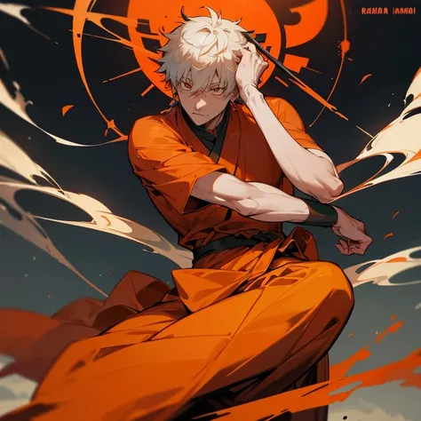 I want a images of JUJUTSU KAISEN CHARACTER name SATORU GOJO in indian culture dress up form and he is stand behind the RAMMANDIR  ayodhya  and the style is in original anime style