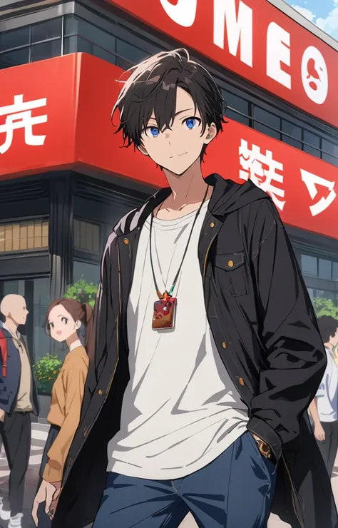 (highest quality、masterpiece、High resolution、detailed),(animeスタイル)、flat style、(detailedな美しい顔),  BREAK,(1 boy:1.4、Handsome:1.2)、(College Boys:1.2)、cool、A refreshing look、Casual clothing、Tokyo station front、Daytime hours,Dynamic Angles、anime