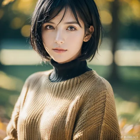 (masterpiece:1.3), (8k, Realistic, RAW Photos, highest quality: 1.4), (One girl), Beautiful Face, (Realistic Face), (Black Hair, short hair:1.3), Beautiful hairstyle, Realistic eyes, Beautiful fine details, (Realistic Skin), Beautiful Skin, (sweater), Absu...