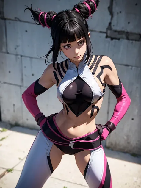 Juri Han, street fighter(master part, best quality, ultra-detalhado, Melhor sombra), (Antecedentes detalhados, Olhando para o Viewer, Serious, irritado), Rosto detalhado, (best ilumination), ((Cinematic light)), colorido, hiper detalhe, dramatic light, det...