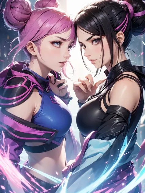 brava,irritada,Juri Han, street fighter(master part, best quality, ultra-detalhado, Melhor sombra), (Antecedentes detalhados, Olhando para o Viewer, Serious, irritado), Rosto detalhado, (best ilumination), ((Cinematic light)), colorido, hiper detalhe, dram...