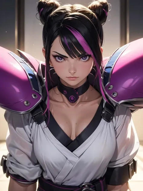 brava,irritada,Juri Han, street fighter(master part, best quality, ultra-detalhado, Melhor sombra), (Antecedentes detalhados, Olhando para o Viewer, Serious, irritado), Rosto detalhado, (best ilumination), ((Cinematic light)), colorido, hiper detalhe, dram...