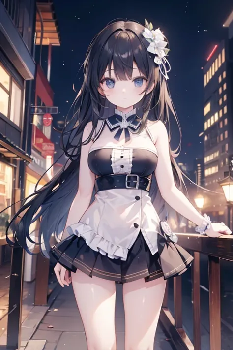 anime girl, with a beautiful detailed dark background of a city, 8k, high resolution,