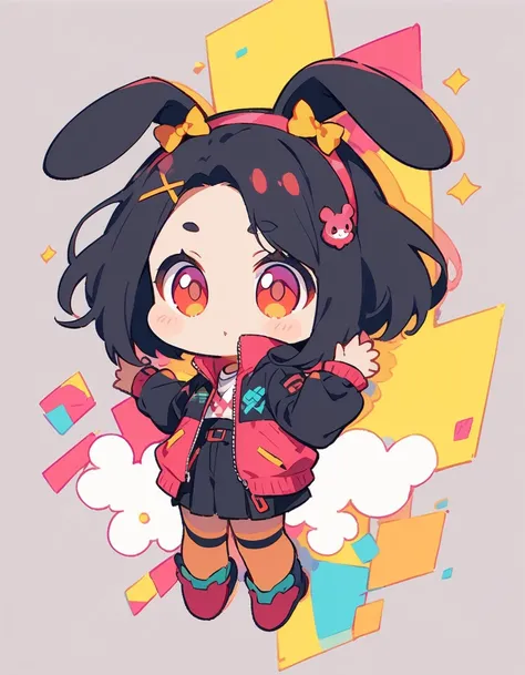 cartoon animal design, Full body picture of a cute rabbit in flat style, Simple but with a strong sense of design, Fresh flat style, Cyberpunk elements are liberally incorporated, Viewed from the front、It expresses an attractive and cute posture., Cute pos...