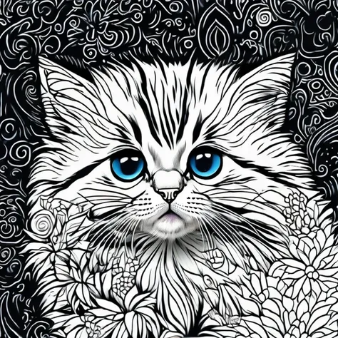 generate an adorable, fluffy kitten that would make a perfect coloring book character. this pet should have big, expressive eyes...