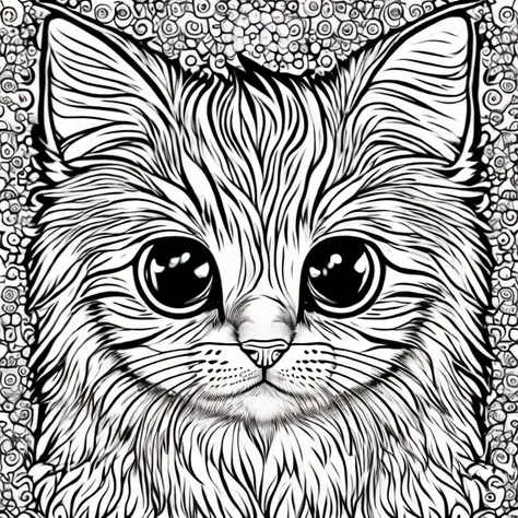 generate an adorable, fluffy kitten that would make a perfect coloring book character. this pet should have big, expressive eyes...