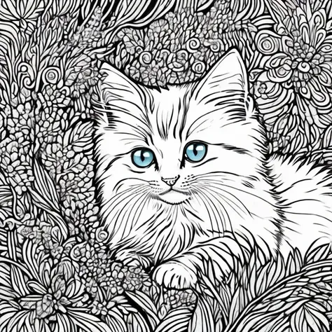 generate an adorable, fluffy kitten that would make a perfect coloring book character. this pet should have big, expressive eyes...