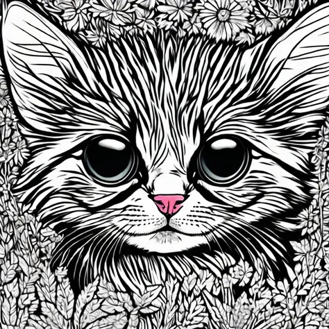 generate an adorable, fluffy kitten that would make a perfect coloring book character. this pet should have big, expressive eyes...