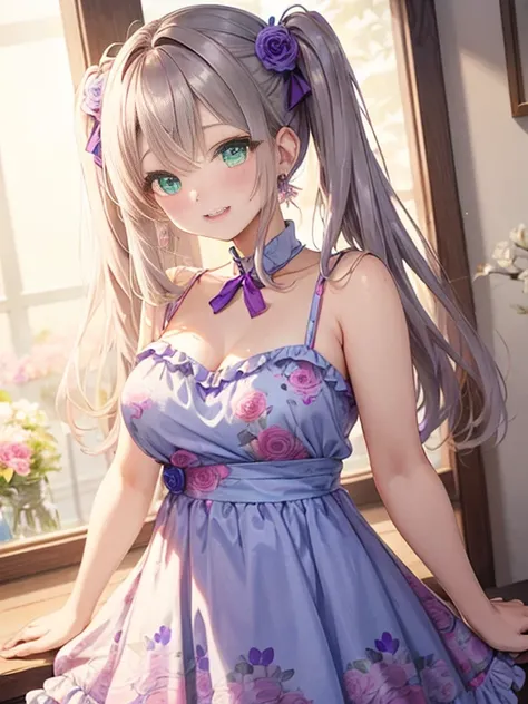 小さなgirl、The arrival of spring、Big Ass、 (alone:1.5,)Very detailed,Bright colors, Very beautiful detailed anime faces and eyes, Look straight ahead, ;d, Shiny_skin,girl, ((Silver long hair,The inner color is red 、forehead is exposed.、Green Eyes、、Shiny hair, ...