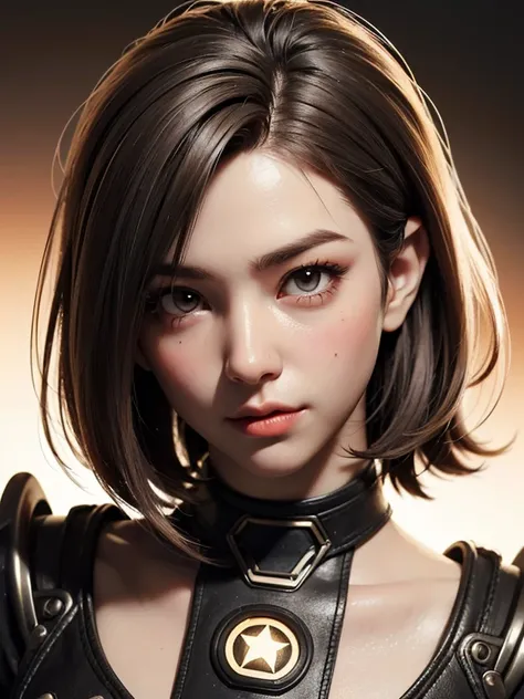 (High resolution), (Ultra delicate), (clear), Realistic，((Sepia hair girl)).((Toxic Cyberpunk)），face，Skin realism、A fusion of Japanese style and the near future、Black pupil、Astrology
