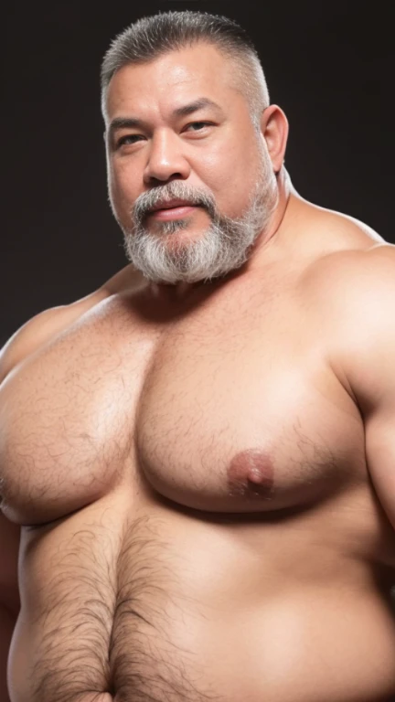 white hair, old man, individual, male, Muscular wrestler, muscular, Stout wrestler, Asian, Japanese, uncle, 55 year old middle-aged man, short hair, short hair, yellow wrestling boots, full body portrait, shadow, Vision, yellow briefs, obesity, 45 years ol...