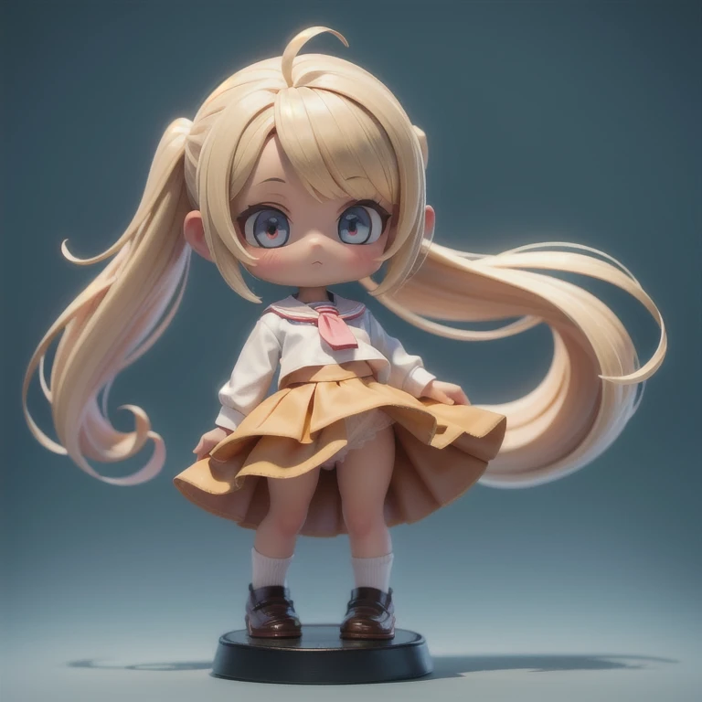 (masterpiece, best quality:1.2), 1girl,, ((masterpiece, highest quality, Highest image quality, High resolution, photorealistic, Raw photo, 8K)),(nendoroid figure), miniatures,illustration,blonde hair,(tanned dark skin),loose socks,very happy,whole body,sk...