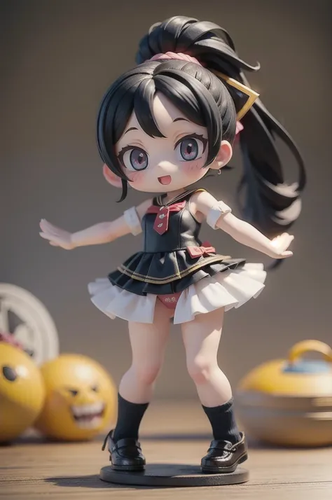 (masterpiece, best quality:1.2), 1girl,student, ((masterpiece, highest quality, Highest image quality, High resolution, photorealistic, Raw photo, 8K)),(nendoroid figure), miniatures,illustration,black hair,ponytail hair,loose socks,very happy,slutty,whole...