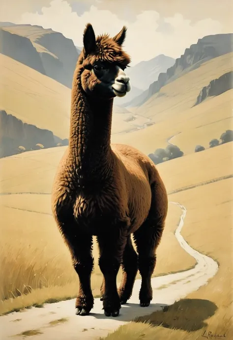 an Alpaca, by Leon Spilliaert, best quality, masterpiece, very aesthetic, perfect composition, intricate details, ultra-detailed