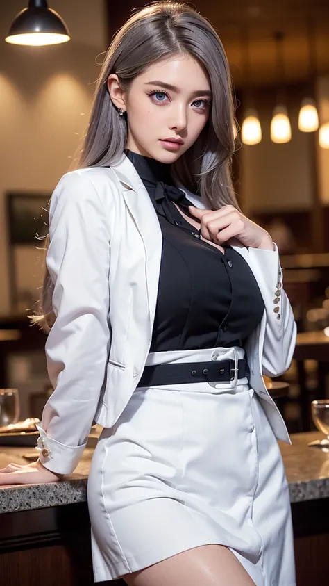 Sakuyarindo768 (Wear white business attire,Official Jacket,neck tied, tied,white shirt, skirt, Heel,skirtเอวสูง,military regalia)( Perfect big round breasts,hourglass body, Thin waist,BTPT-FC,Realistic photos, (Exaggerated:1)beautiful, Masterpiece, best qu...