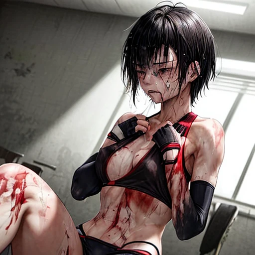 Covered in blood、A beautiful high school girl mixed martial artist covered in scars and a broken body。After losing a match、Sitting in the waiting room、Crying loudly。Sadly、Looking down。Facial swelling。Bruised body。I&#39;m soaked in sweat。Ripped and tattered...