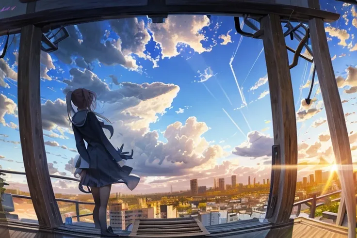 Just Monika silhouette on the window observing the blue sky by the morning, hello world