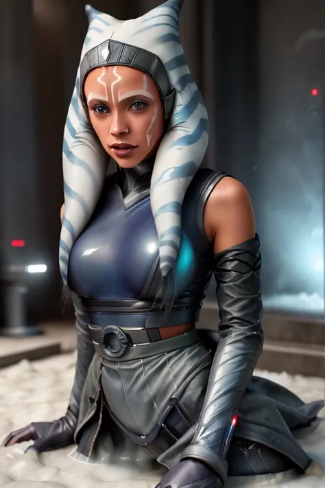 ahsoka translucent latex outfit uniform, lying in a puddle of cum, soaking in cumfountain, mouth full of slime ,missing her pant...