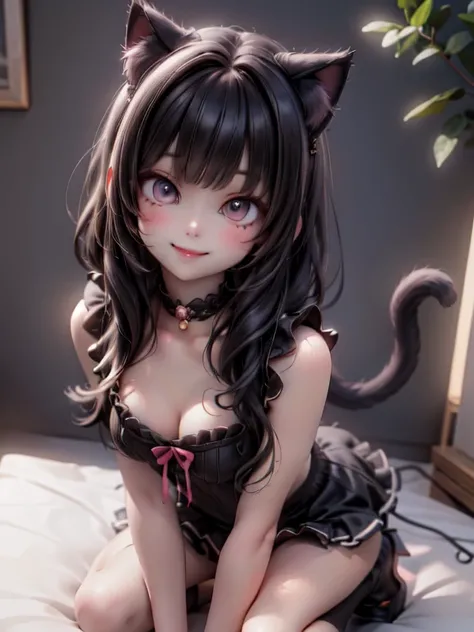 a cat girl smiling, Lolita art style, kawaii, pumps