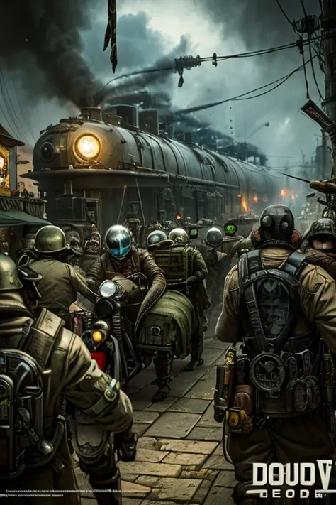 There are many people wearing helmets and people wearing helmets with gas masks., Dieselpunk Cyborg, Necro xiii, Symmetrical Dieselpunk Warriors, Necro iii, Necro borja, Machine Noir Dieselpunk Grimcore, Aztec Cyborg movie still, Necro, Highly detailed cgs...