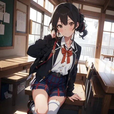 Anime girls in school uniforms posing for a picture,,((((masuter piece, Best Quality, Ultra-detailed)))),,,A collection of vibrant and enchanting characters,,1.2 girls in,,,Silky school uniforms,,,((Blue blazers and plaid skirts), (White collars and knee s...