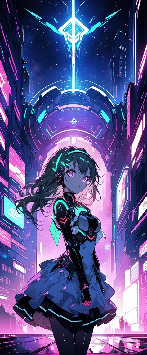 Anime girl wearing a dress and headband standing in front of a building, digital cyberpunk anime art, Digital Cyberpunk - Anime Art, anime cyberpunk art, cyberpunk anime girl, cyberpunk anime girl mech, anime style 4k, Best Anime 4K Kona-chan Wallpaper, cy...