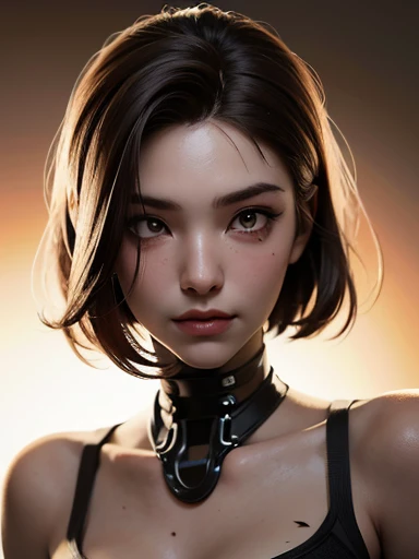 (High resolution), (Ultra delicate), (clear), Realistic，((Sepia hair girl)).((Toxic Cyberpunk)），face，Skin realism、A fusion of Japanese style and the near future、Black pupil、Astrology,very small eyes
