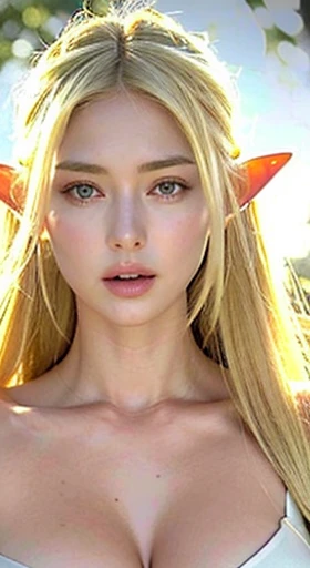 maria sharapova as an athletic elf. photorealistic shining blonde hair in front of a elegant elf face、long silky bangs over the ...