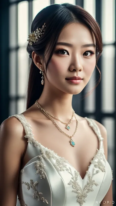 best quality, masterpiece, highres, 1girl,china wedding  dress,hair ornament,necklace, jewelry,Beautiful face,upon_body, tyndall effect,photorealistic, dark studio, rim lighting, two tone lighting,(high detailed skin:1.2), 8k uhd, dslr, soft lighting, high...