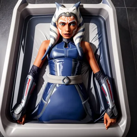 ahsoka Lie in a latex vacuum bed
