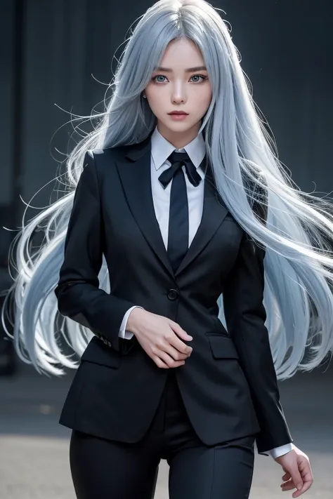 anime style、white skin、gray hair、long hair、blue vein hair、upward、large and noticeable、colorful gas expression、captivating big 、f...