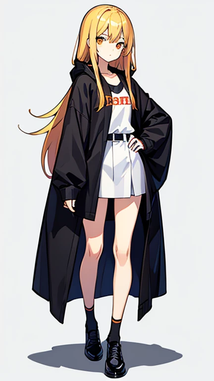 whole body、Character portrait、ゲームのCharacter portrait、Are standing、girl、Blonde、Orange Eyes、Long Hair、Casual clothing、Costume Design、Black shoes、White background、Simple Background