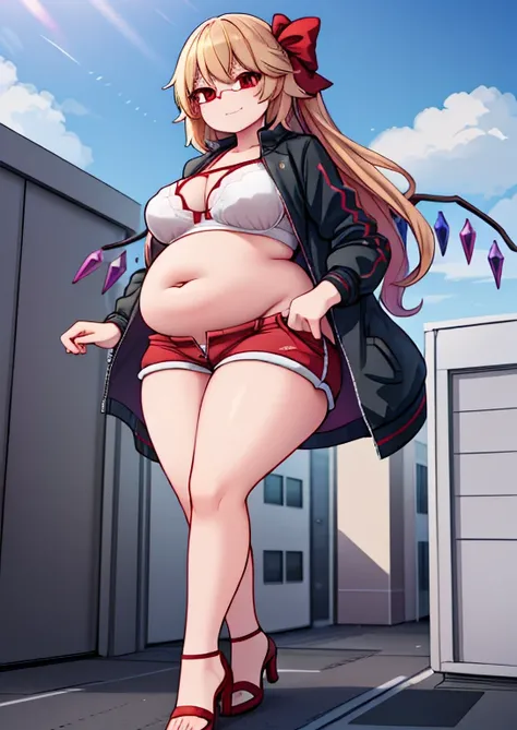 (masterpiece, best quality, highly detailed), 1girls, big belly, huge belly, art by kipteitei, round belly, chubby, curvy, belly grab, enormous belly, fat belly, thicc, bigger belly, really big belly, jiggly belly, glasses, unzipped jacket, (no shirt), bra...