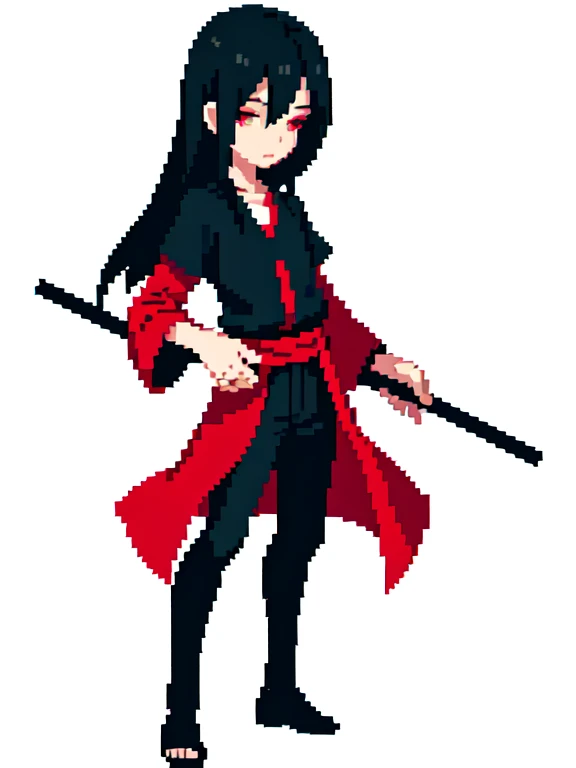 (masterpiece, top quality, best quality), pixel,pixel art,1man,itachi uchiha,black and red clothes,full body, 
 