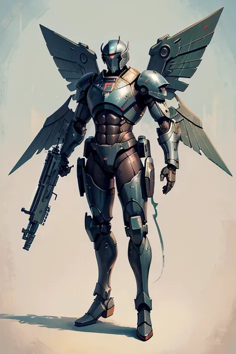 machine, automaton, military, robot, soldier, communist, solo, simple background, humanoid, Russian, soviet, tubing, dark, tubing, helmet tubing, chest tubing, solo, wings, mech, tall, massive, titan, large wings, pilot, aircraft, large wingspan, armored, ...