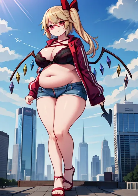 (masterpiece, best quality, highly detailed), 1girls, big belly, huge belly, art by kipteitei, round belly, chubby, curvy, belly grab, enormous belly, fat belly, thicc, bigger belly, really big belly, jiggly belly, glasses, unzipped jacket, (no shirt), bra...