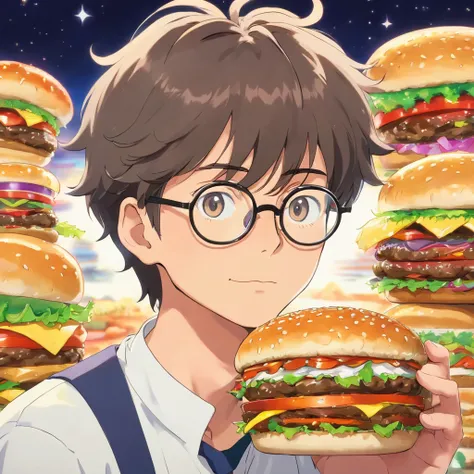 hamburger　male　Glasses