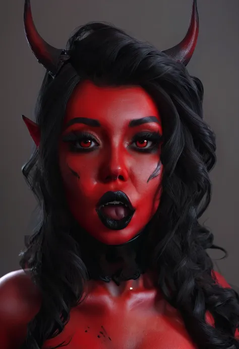 Realistic Beautyfull evil demonic sexy demented devil women,beautiful seductive facial expression,gorgeous facial features, highly detailed red skin, large curled devil horns, think curved jet black eyebrows, long luscious eyelashes, thick black eyeliner, ...